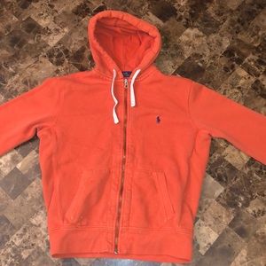 Polo Ralph Lauren Classic Full Zip Fleece Hoodie Sweatshirt Orange.